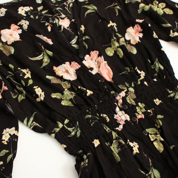 Black V Neck Button Down Floral Maxi Dress - Picture 7 of 8